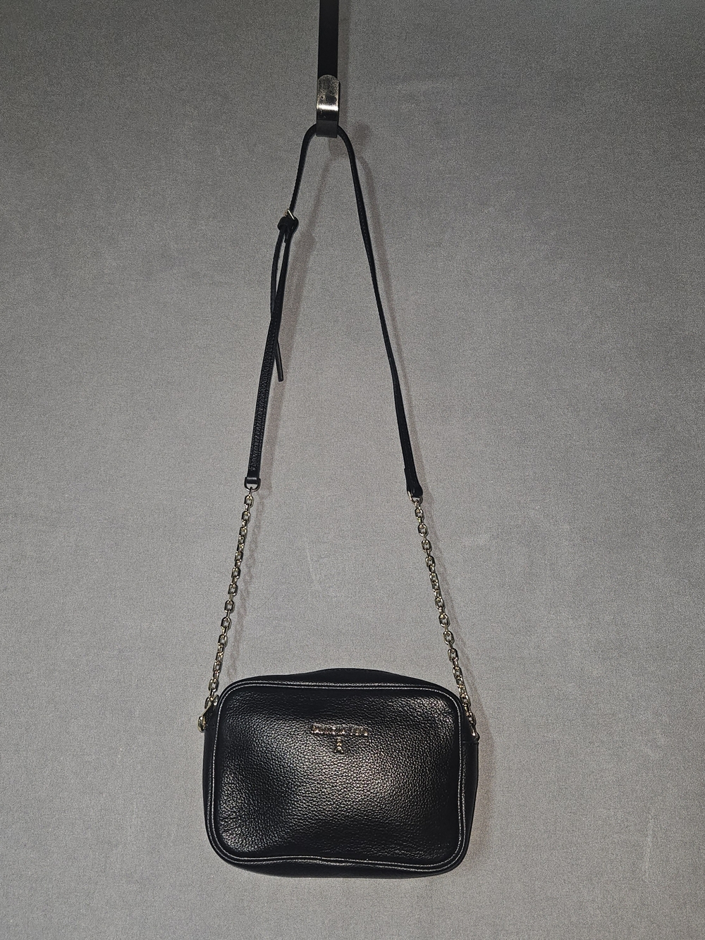 Patrizia Pepe Black Leather Crossbody with Gold Chain